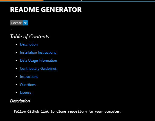 Image of README file generated by application